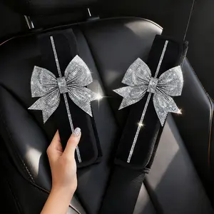 Queen’s Land 2PCS Sparkly Bow Seat Belt Covers, Bling Car Accessories for Women, Soft & Stylish Shoulder Pads for Cars, Trucks, SUVs,Holiday Gift,Christmas Gift