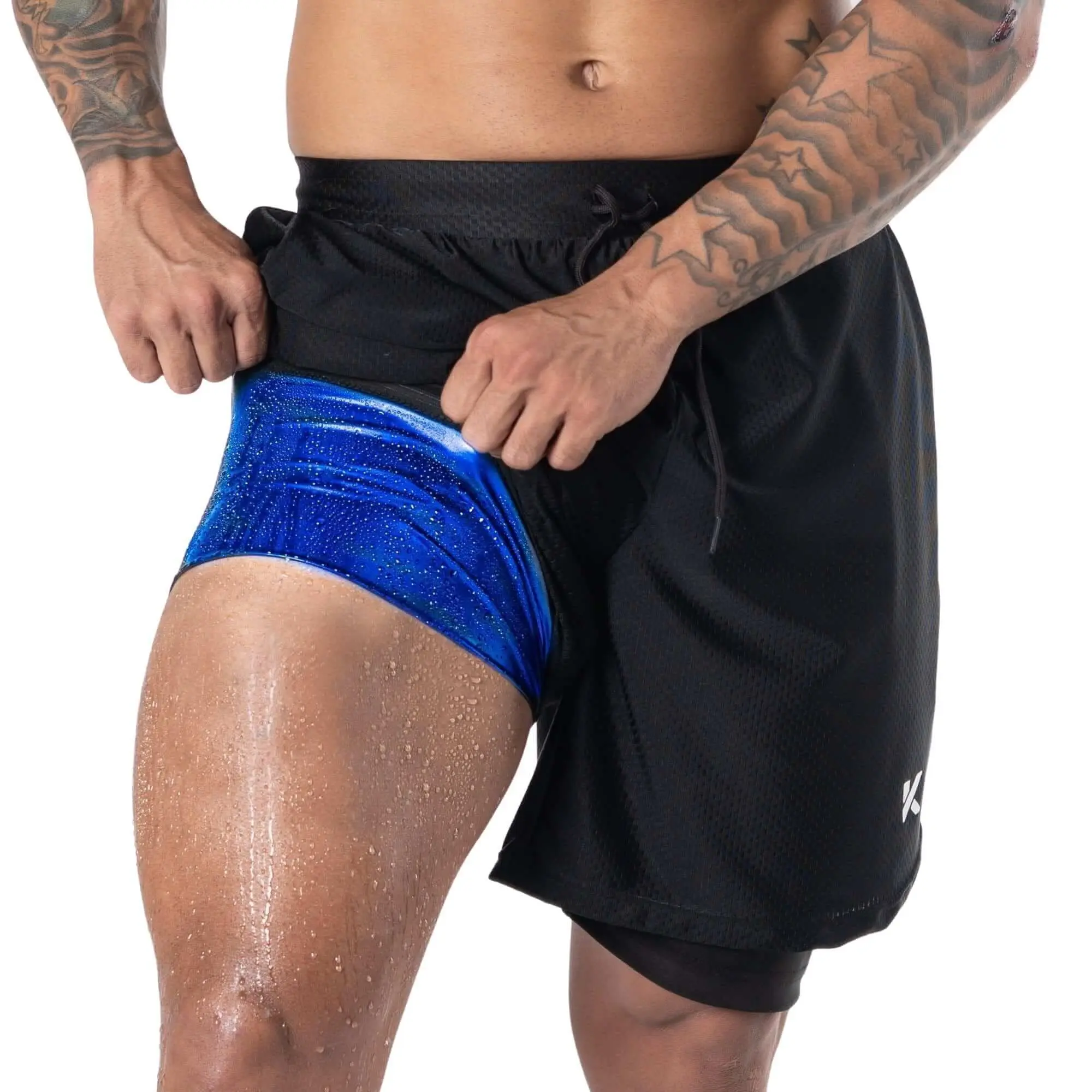 Men's Sporty Sports Shorts - Heat-Trapping 2-in-1 Double-Layer Sauna Suit Shorts, Compression Bottoms for Gym Athletic Training (Black, Medium)