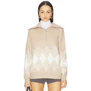 Varley Betty Jacquard Half Zip Sweater in Light Taupe