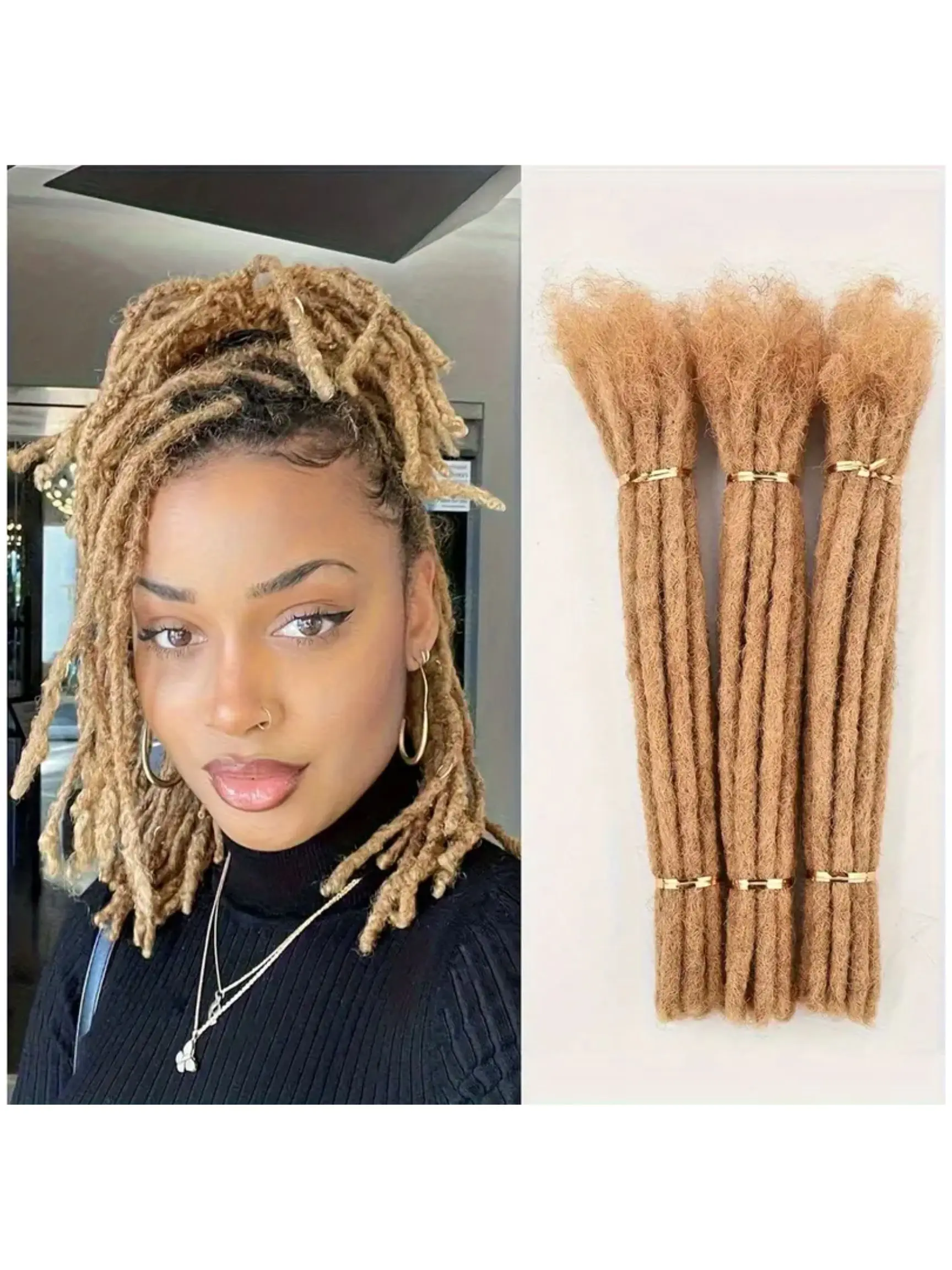 Real Human Hair Dreadlock Extensions, Medium Length, Handmade, Dyeable & Curlable, Perfect for Men & Women, Natural Look