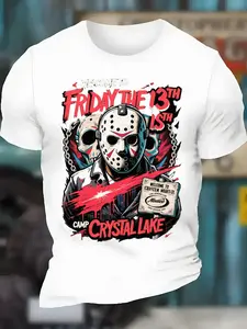 Friday the 13th Jason Voorhees Horror Movie T-Shirt - Vintage Retro Graphic Tee with Camp Crystal Lake Design - Soft Breathable Cotton Shirt for Men, Women, Halloween, Christmas Gifts - Unisex Casual Casual Attire for Horror Fans & Couples, Halloween Outf