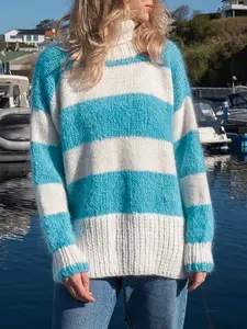Casual Comfort High Neck Colorblock Design Knit Pullover, Plus Size Sweater for Women, Stylish and Cozy Single Piece Top