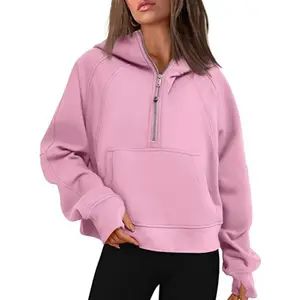 TRNDY LAB Oversized Scuba Half-Zip Hoodie Waist Length Jackets Sweatshirts Soft Leisure Yoga Coat for Winter