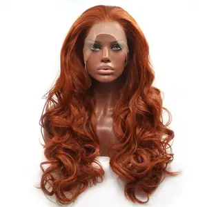 Long Copper Red Synthetic Lace Front Wig for Women Heat Resistant Body Wave Lace Front Wavy Wigs Free Part Natural Hair Wig for Fashion Women Glueless 28 Inch Synthetic Hair Wigs for Daily Wear Mother's Day Gift