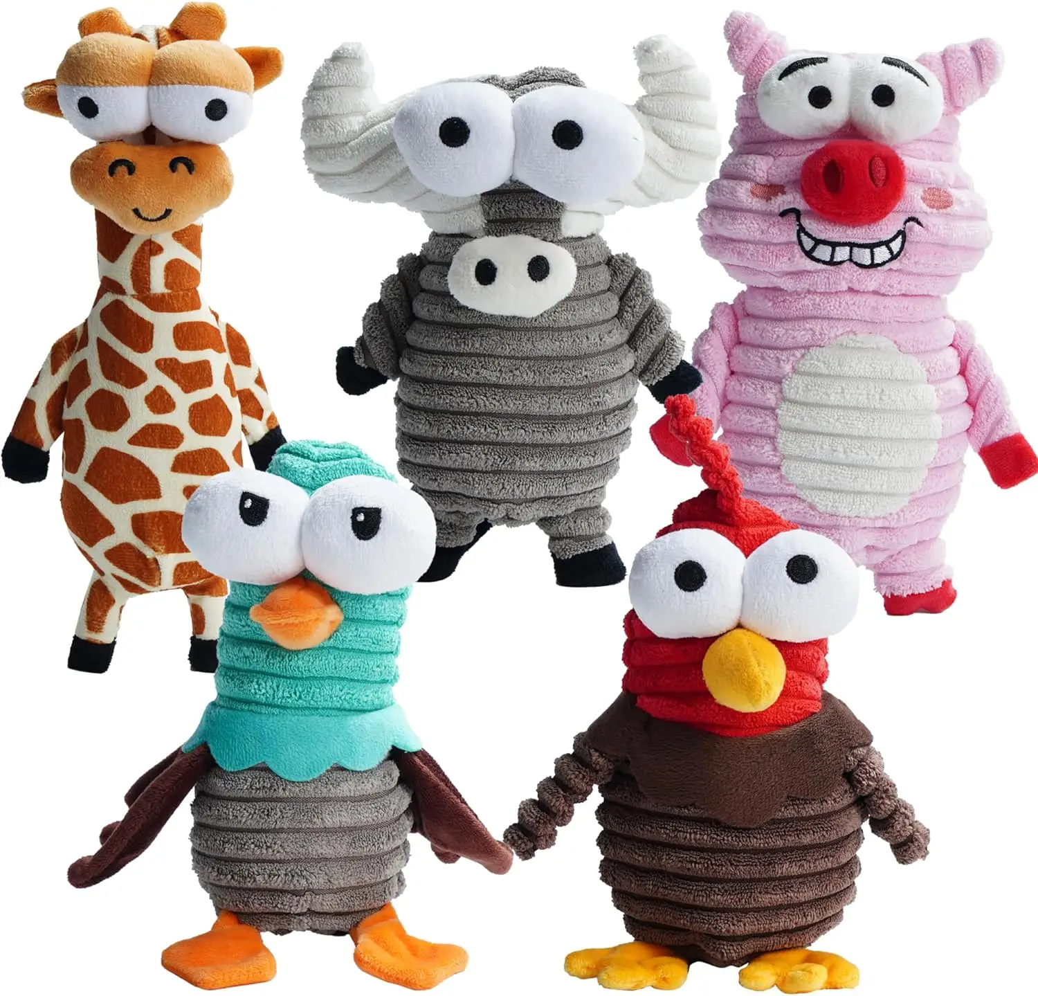 Nocciola 5 PCS Entire Barnyard Dog Toys with Squeaky Sounds, Christmas gift, Durable and Stimulating Plush Toys for Small to Large Dogs