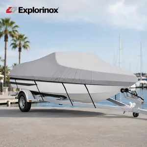 Explorinox 800D Oxford Cloth Boat Cover, Heavy Duty Pontoon Boat Cover, Waterproof UV Resistant Boat Cover, Snap-On Buckle Pontoon Cover