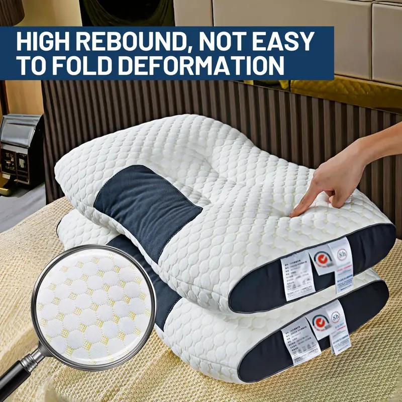 Buy 2 Get 2 Free 4 Soft Woven Neck Massage Couple Pillows Adjustable Ergonomic Orthopedic Support High-Quality Pillow Core Detachable Pillowcase Comfortable Sleep
