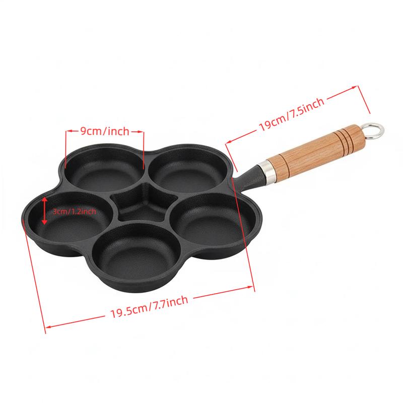 6-Hole Cast Iron Frying Pan Non-Toxic Naturally Non-Stick Fits All Stoves for Eggs Mini Burgers Pancakes Safe Everyday Use Easy Cleanup