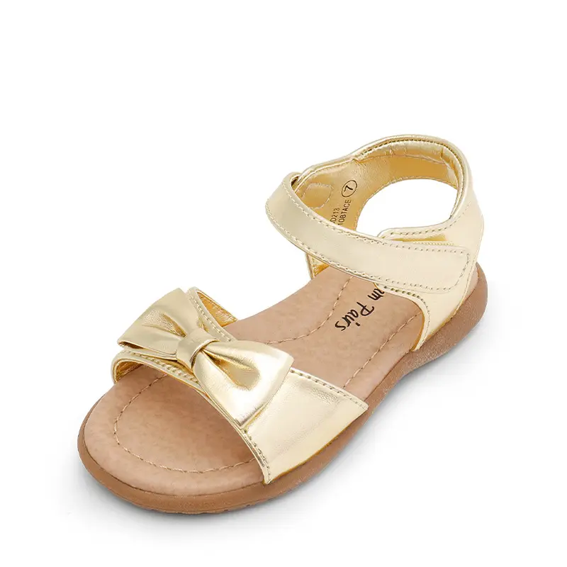 DREAM PAIRS Girls' Bow Decorated Anti-Slip Slip-On Sandals - 4-5 Years Kids' Summer Flat Shoes with Hook-Loop Closure, Anti Slip Sandals