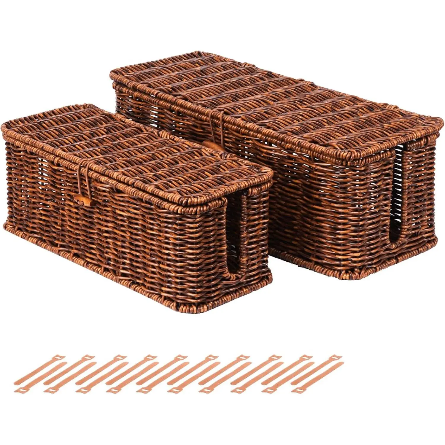 Rattan Wire Storage Box,  Cord Organizer for Desk Cord Hider Outlet Covers  Proofing for Power Strip TV PC Router Charger Under Desk  Management Box
