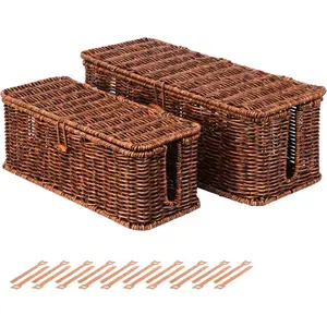Rattan Wire Storage Box,  Cord Organizer for Desk Cord Hider Outlet Covers  Proofing for Power Strip TV PC Router Charger Under Desk  Management Box