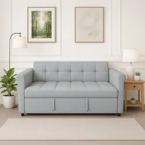 ARCH 2-SEATER CONVERTIBLE VELVET LOVESEAT SOFA BED – GRAY PULL-OUT SLEEPER COUCH WITH SIDE POCKET, COMPACT DESIGN FOR SMALL SPACES, APARTMENT, GUEST ROOM