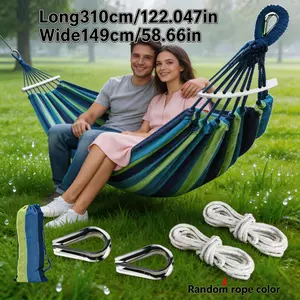 Extra wide and thickened, extra large and extra wide, suitable for two people to use outdoor hammock with wooden sticks, extended rope portable swing hammock, upgraded version with two anti-rolling balance wooden sticks and strong metal rings, suitable fo
