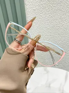 Cat Eye Frame Eyeglasses, Trendy Casual Frames, Fashionable Anti- Light Eyeglasses for Women & Girls, Fashion Eyeglasses for Work, Daily Clothing Decor, for Student Daily Use