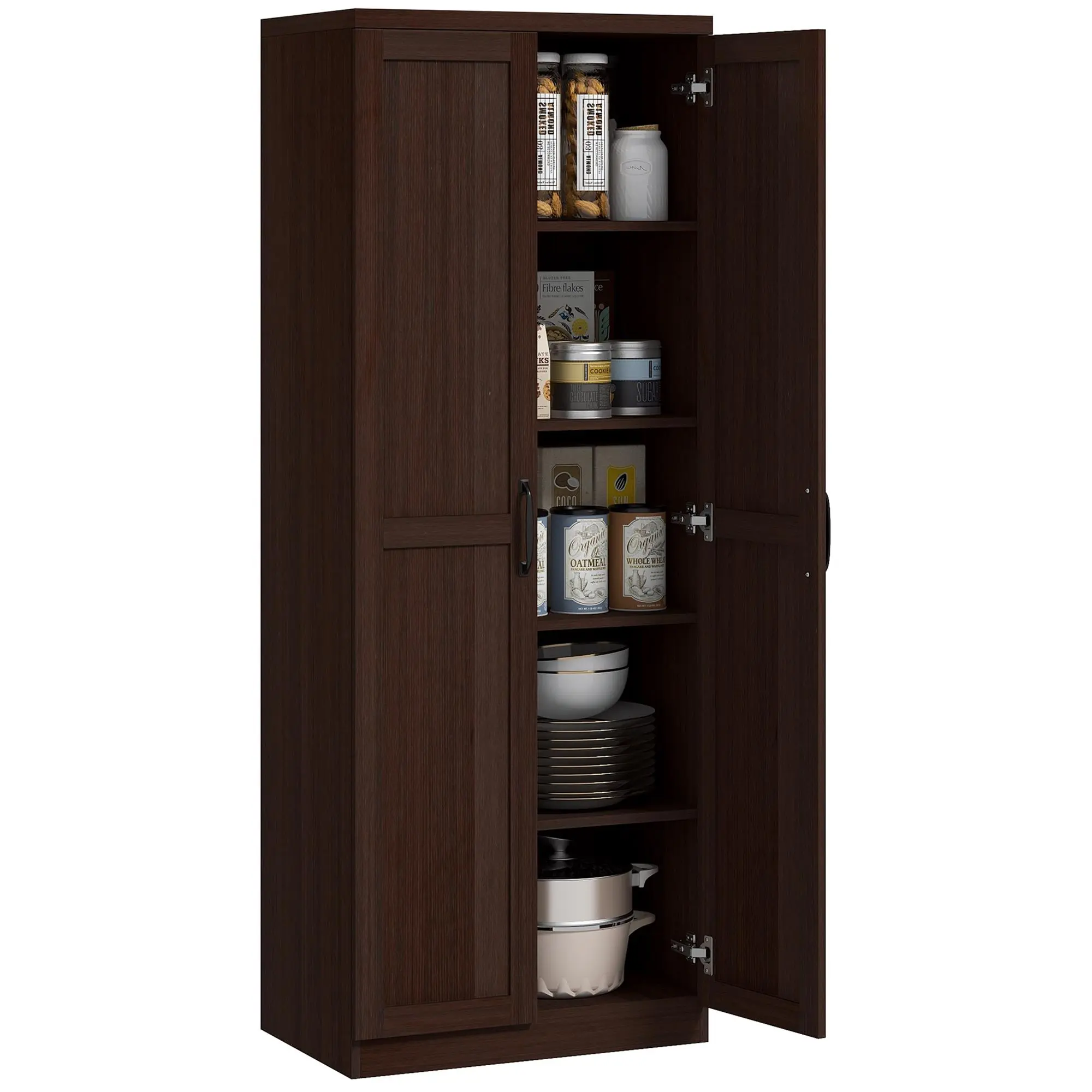 HOMCOM 63" Contemporary Particleboard Storage Cabinet - Freestanding 2-Door Organizer with 5 Adjustable Shelves, 88 lbs Capacity Indoor Cupboard for Kitchen, Dining Room, Antique White, Requires Assembly