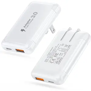 [2-Pack] 2026  50W USB C Wall Charger Block, Flat Dual Port PD  Type C  Plug,Foldable & Slim Multiport Power Adapter  Brick for  17,16,15,14,13,iPad,AirPods,