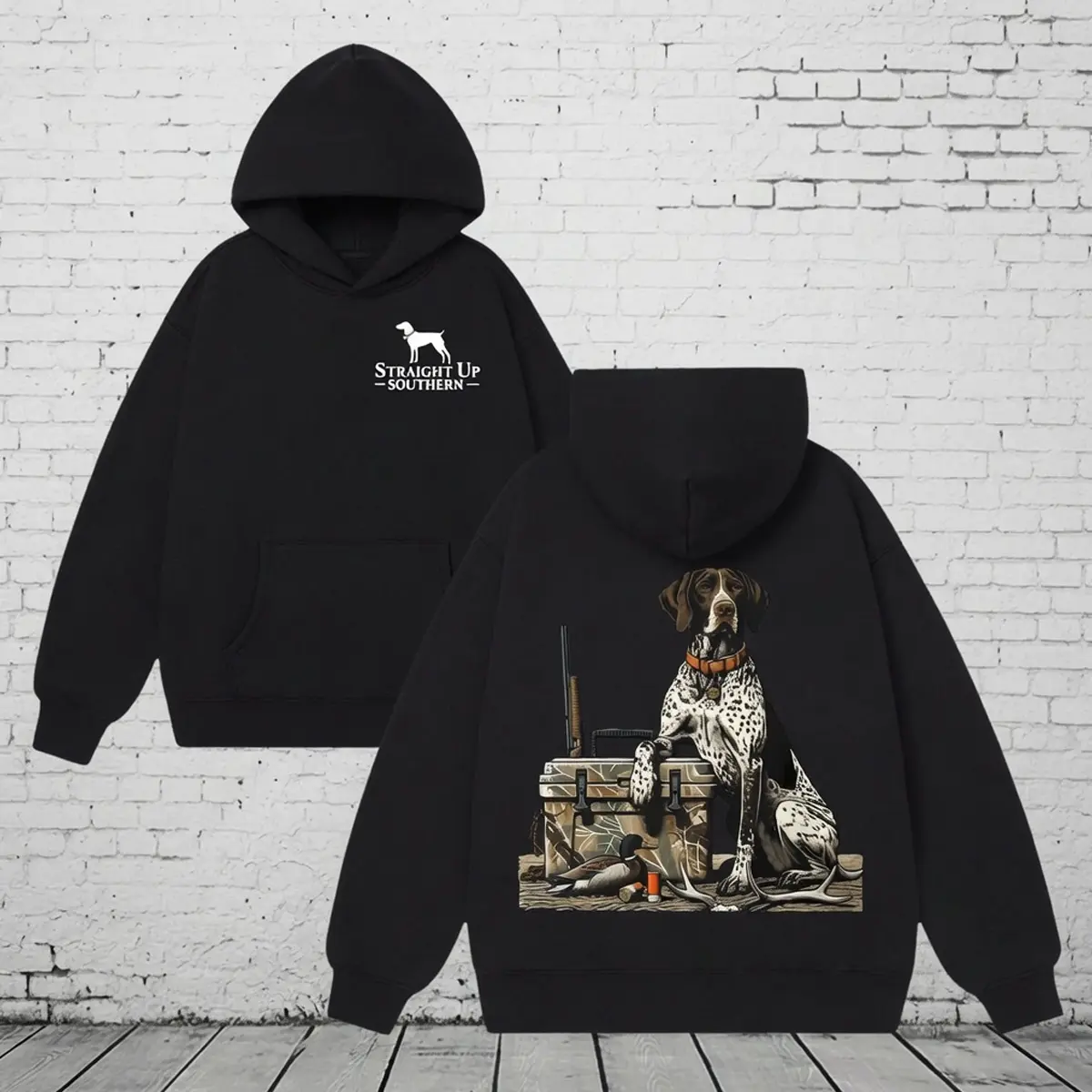 Local Men's Loose Hunting Pullover Hoodie, Straight Up Southern Pointer Dog & Hunting Graphic, Comfortable Polyester Fall Hoodie