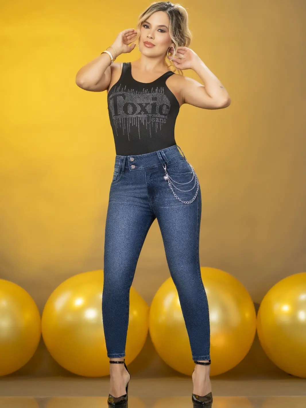High waist tummy control Colombian jean, butt lifting jean, stretch and skinny fit. Original Colombian pants
