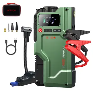5000A Jump Starter，Suitable for 9L Gas or 8L Diesel，It has five functions, the screen real-time detection of electricity and expansion degree, automatic universal air pump, charging bank, LED flashlight,  Vehicle Tire Pressure Tool Featou