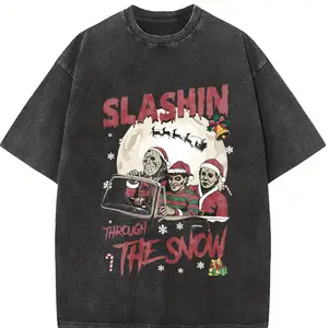 Vintage Horror Characters Christmas Shirt, Merry Christmas Horror Nights Tshirt, Holiday Christmas Friends Group Matching Tee, Trendy Graphic Halloween Shirts