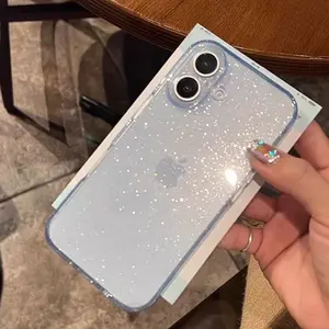 Luxury Transparent Glitter Bling Case for IPhone 11 12 13 14 15 16 Pro Max Plus Clear Soft Shockproof Bumper Cover