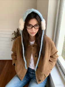 2025 autumn and winter retro versatile lace-up color matching earmuffs women's autumn and winter warm fashion plush knitted earmuffs