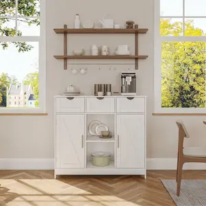 Modern Storage Cabinet with 2 Adjustable Shelves, 3 Drawers & 2 Doors – Minimalist Sideboard for Kitchen, Bathroom or Living Room