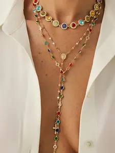 Women's Bohemian Style Alloy Chain Necklace Set, Fashion Crystal Pendants, Casual Daily Wear, Holiday Gift, All Seasons, Layered Necklaces, Statement Necklace