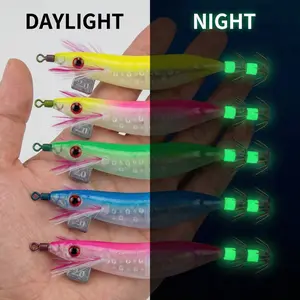 Night Glow Wood Shrimp Lure for Squid, Octopus, Cuttlefish, Scientific Weighting, Realistic Design, Dual Layer, 20 Hooks, Boat Fishing, Sea Fishing