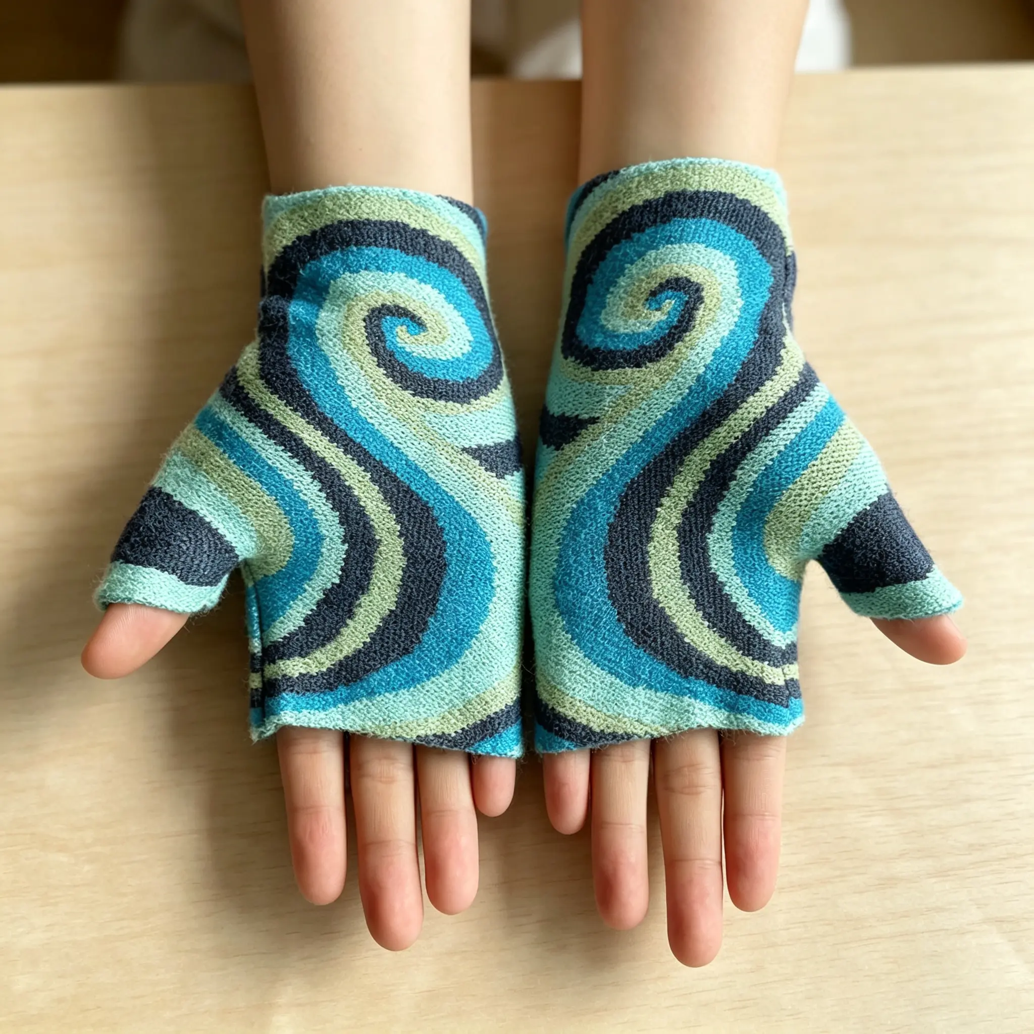 New Autumn/Winter Women's Warm Knitted Gloves, Spiral Jacquard Wool Half-Finger Gloves