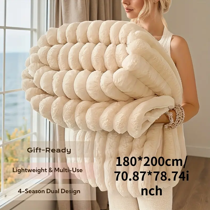 1 Extra-Large 70.87x78.74 Inch Thick Heavy-Duty Bedspread/Fuzzy Blanket - Fluffy Soft Blankets Ultra-Soft Long Plush All-Season Luxury Bedding, Suitable for RVs, Campers, and Home - /Neutral Tones - Heavy-Duty Polyester Winter Blanket