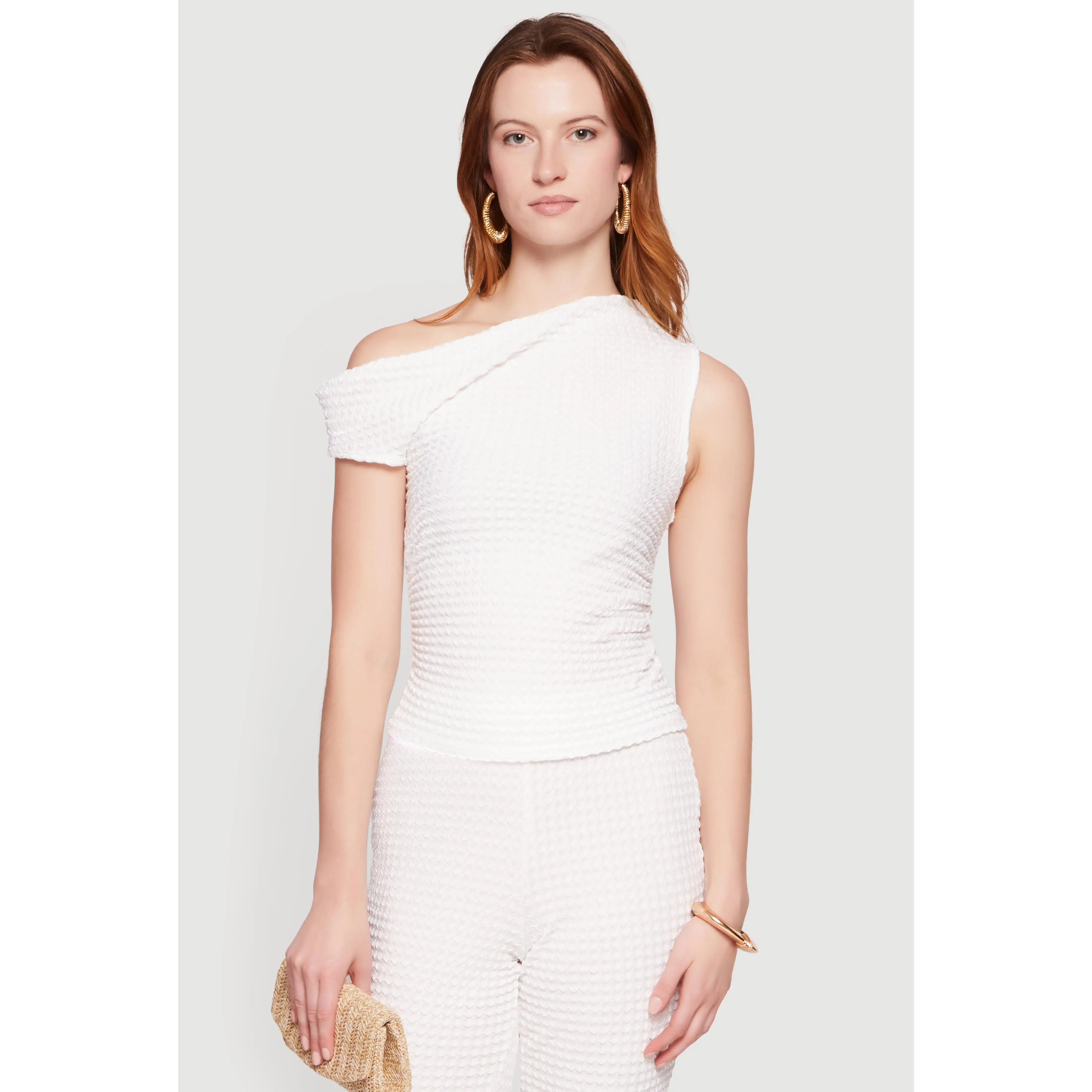 Textured Knit One Shoulder Blouse