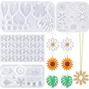 4 count   Earring  Molds Valentine's Day Women Epoxy Mold for  Making  Supplies DIY Craft Necklace Pendant(Flower Leaf)