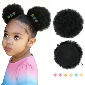 100% Human Hair Afro Puff Drawstring Ponytail for African Black Women GirlsShort Afro Curly Bun Extension Kinky Curly Short Extensions Hairpieces - 1B Natural Black Small Size - 2 PIECES outdoorfun