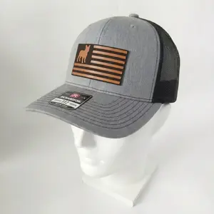 Dog Breed Silhouette American Flag Premium Richardson 112 Style Trucker Hat Breathable Mesh Back Snapback Cap for Casual Fashion