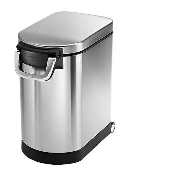 Simplehuman Medium Pet Food Container 25-29 lbs Stainless Steel Airtight Fingerprint-Resistant with Magnetic Scoop & Rear Wheels for Easy Storage