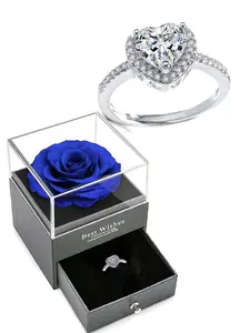 Heart-shaped diamond ring hidden in the eternal purple rose box, exclusive romantic new choice, Valentine's Day gift for each other, adjustable ring, jewelry gift