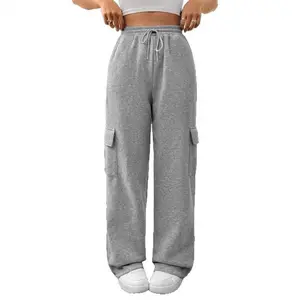 [Stretchy Cargo Jogger Pants] Women's Stretchy Athletic Cargo Jogger Pants - Elastic Drawstring Waist, Multiple Pockets, Machine Washable, All-Season Wear, Casual Workout Lounge Pants, Everyday Comfort, Sporty Look, Functional Design