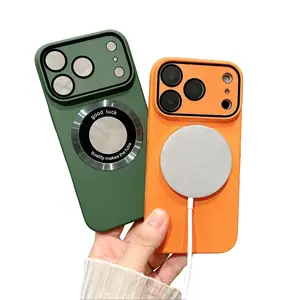 Vibrant Orange Aesthetic Case for iPhone 17/16 Pro Max, Minimalist Design with Magnetic Loop, Slim Hard PC Cover, Eye-Catching Color, Unique "Good Luck" Detail, Trendy Phone Accessory for Her & Him touch sensitive