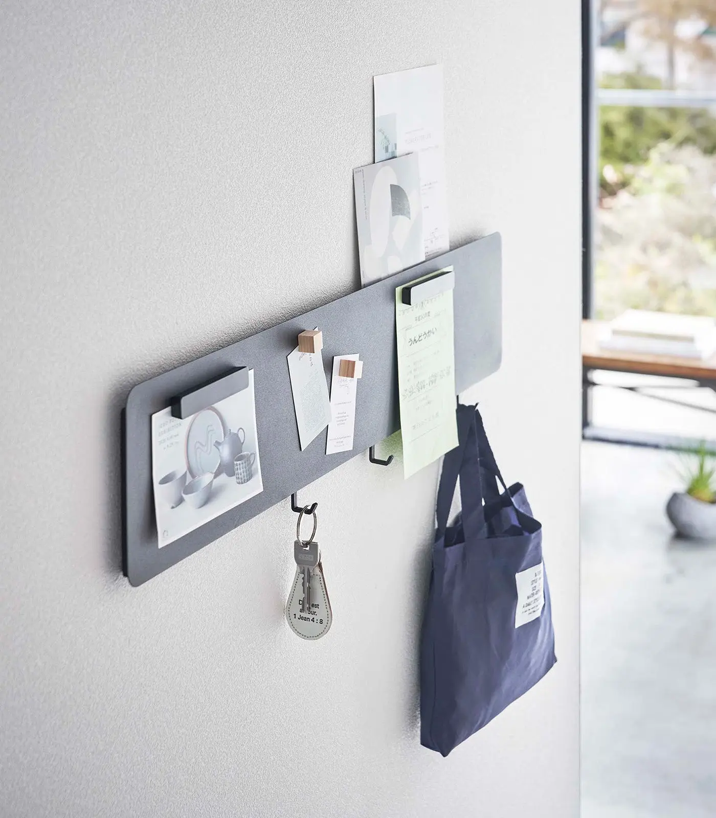 Steel Magnetic Board, Wall-Mounted Home Organizer with Wall Mount Hooks & Rails for Storage Needs