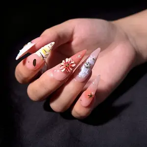 Summer Vibrant Floral Press-On Nails Square Fake Nails Easy Apply, Natural & Durable, Daily, Business & Elegant Event Nail Art