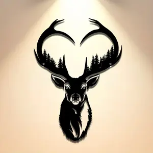 1 majestic deer head metal wall decoration, black and forest tree silhouette design, suitable for decorating living rooms, bedrooms or cabins, ideal gift for deer enthusiasts