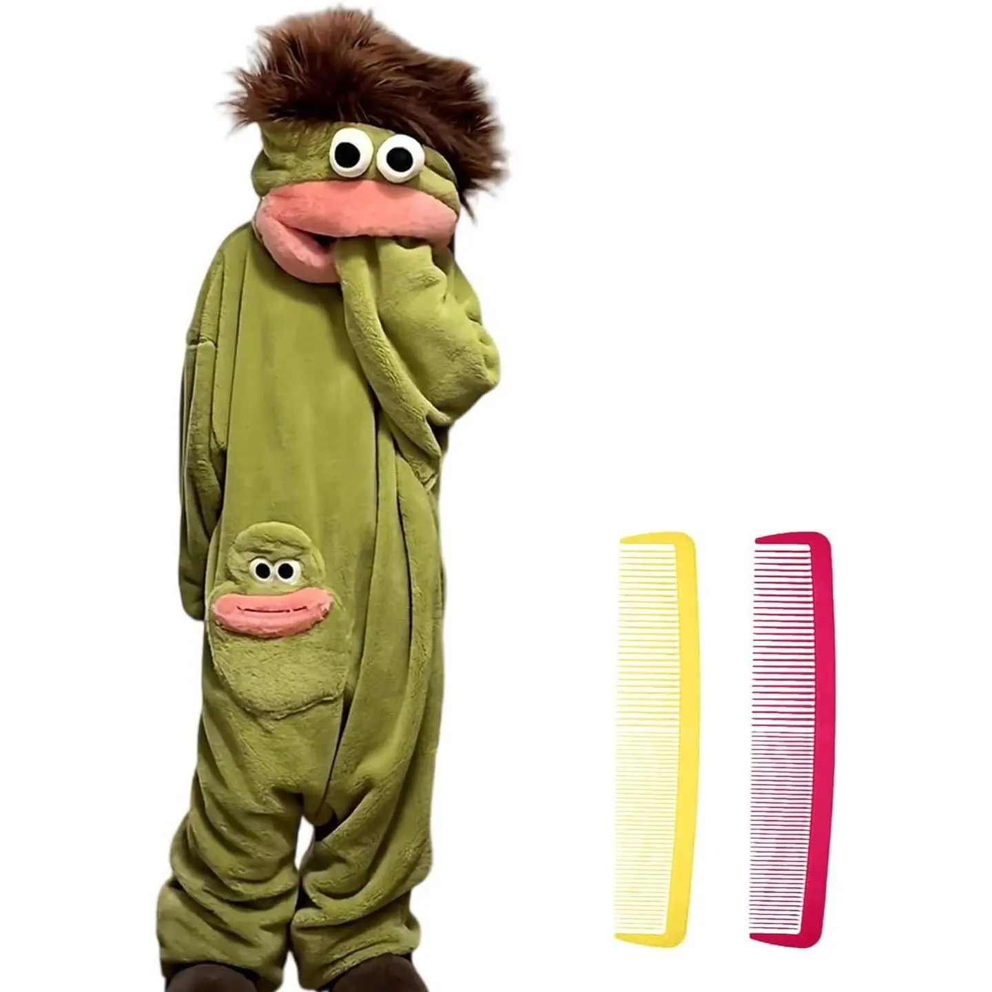Monster Costume, Fleece Full-Body & Puppet Mascot Costume Wearable Character, Matching Pocket Puppet Included, For Adults Kids Halloween Themed Parties & Live Stage Acts, Fun Bold Expressive Cozy Fit