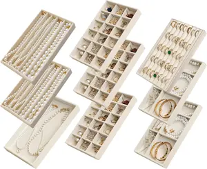 9Pcs Jewelry Drawer Organizer Inserts Set, Jewelry Trays for Drawers Velvet Jewelry Organizer Tray Drawer Jewelry Organizers and Storage for Earring Ring Necklace Watch Bracelet (Beige)