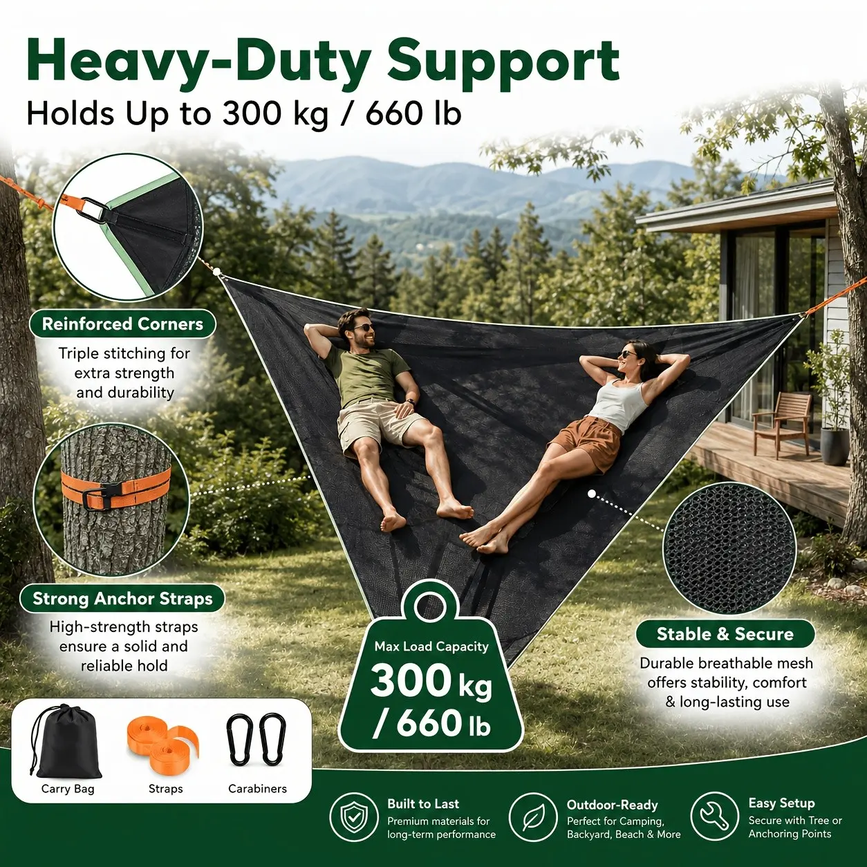 [Multi-person Hammock] Camping Hammock, 10-foot Multi-person Hammock With A Load Capacity Of 440.92LB For Outdoor Leisure, Large Hammock/ratchet/webbing Straps, 10 Feet - Camping Hammock