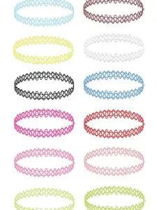 12PC Tattoo Choker Necklace - 90s Accessories 2000s Jewelry Love Necklace Y2K Fashion Vintage Trendy Daily Wear Necklace - Pink Blue Green Colorful Rainbow Goth Black - Stretchy Elastic Necklace