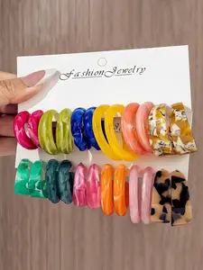 12 Pairs Earring Set, Fashion Resin Multicolor C-Shape Leopard Print, Elegant Boho Style, Perfect for Daily Wear, Parties, Birthdays