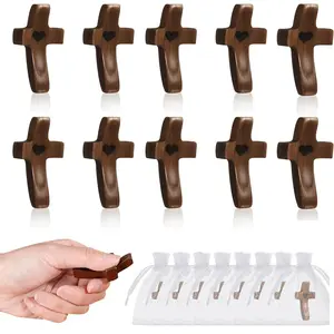 Handmade 10 count Wooden Cross Fidget bulk - Pocket Cross My Heart with Organza Bags -   Fidget  for Christian, Pocket Prayer Cross, Religious Christian Easter Day