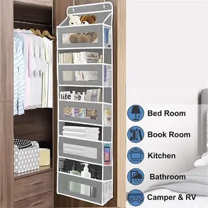 Over Door Organizer 5 Clear Pockets 5 Side Pockets Sturdy Grey Storage for Bedroom Bathroom Kitchen EaInstall sy Washable Portable Foldable Eco-Friendly Non-Toxic Non-Woven Fabric Reinforced Seams Load-Bearing Capacity 44 Pounds -  shoe box original Boxes