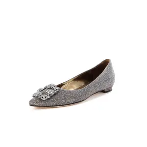 Pre-owned Manolo Blahnik Women's Hangisi Flats Glitter Fabric by Rebag